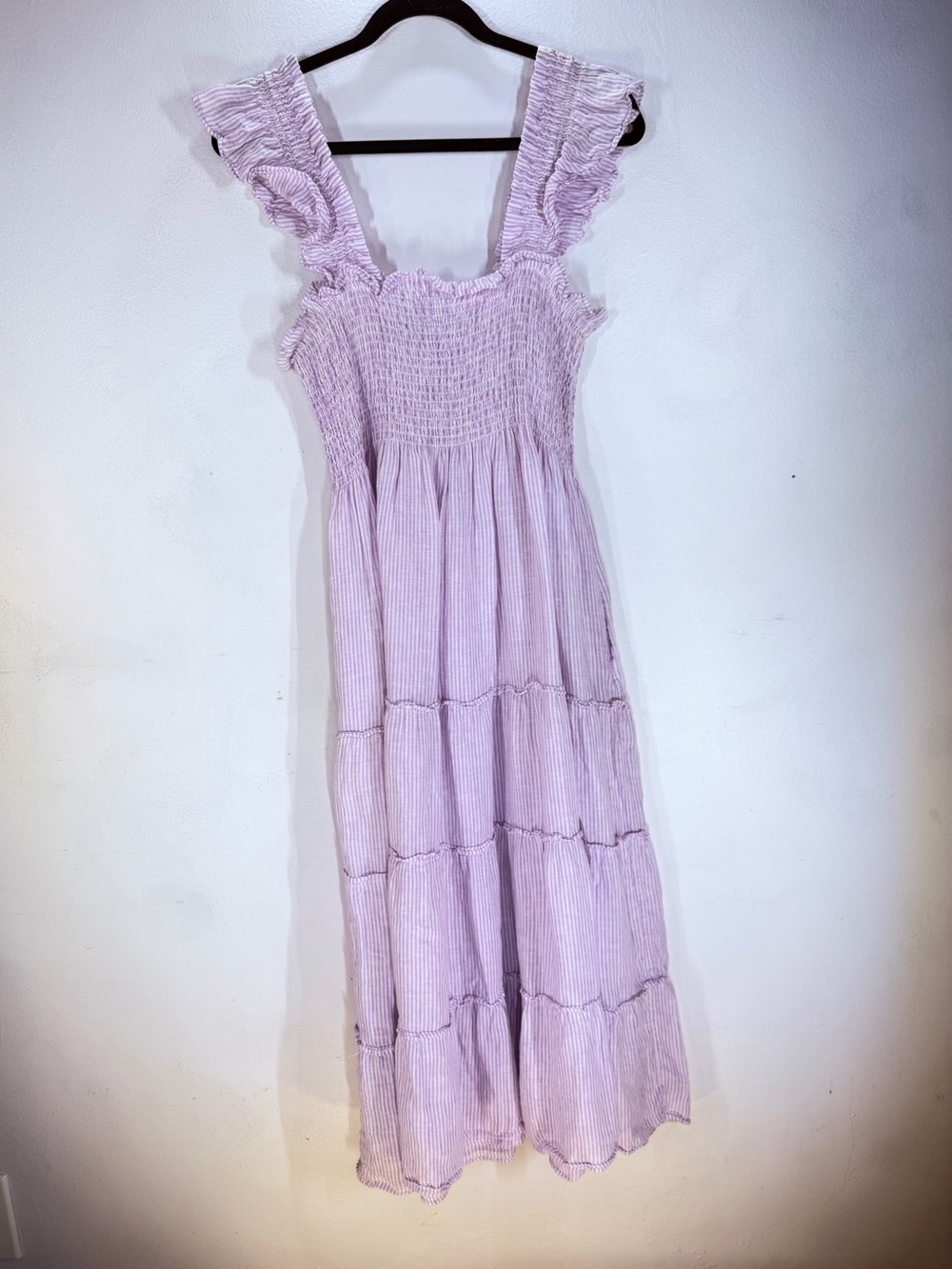 100% Linen Hill House Lavender Smocked Tiered Maxi Nap Dress - Picture 4 of 10